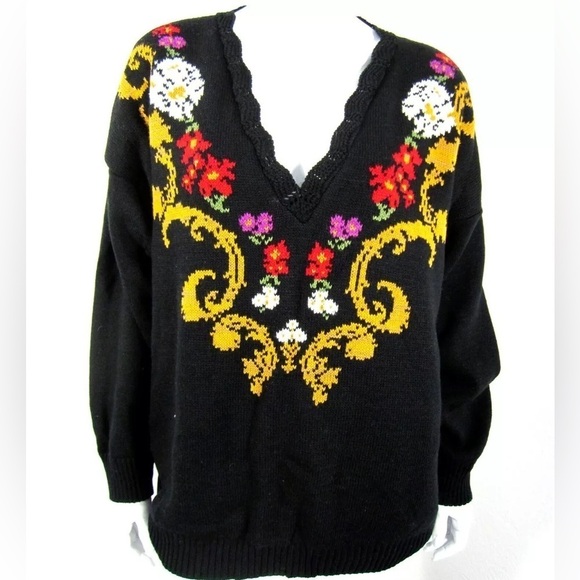 Norton McNaughton Sweaters - Vintage Norton McNaughton Floral V-Neck Sweater Large
